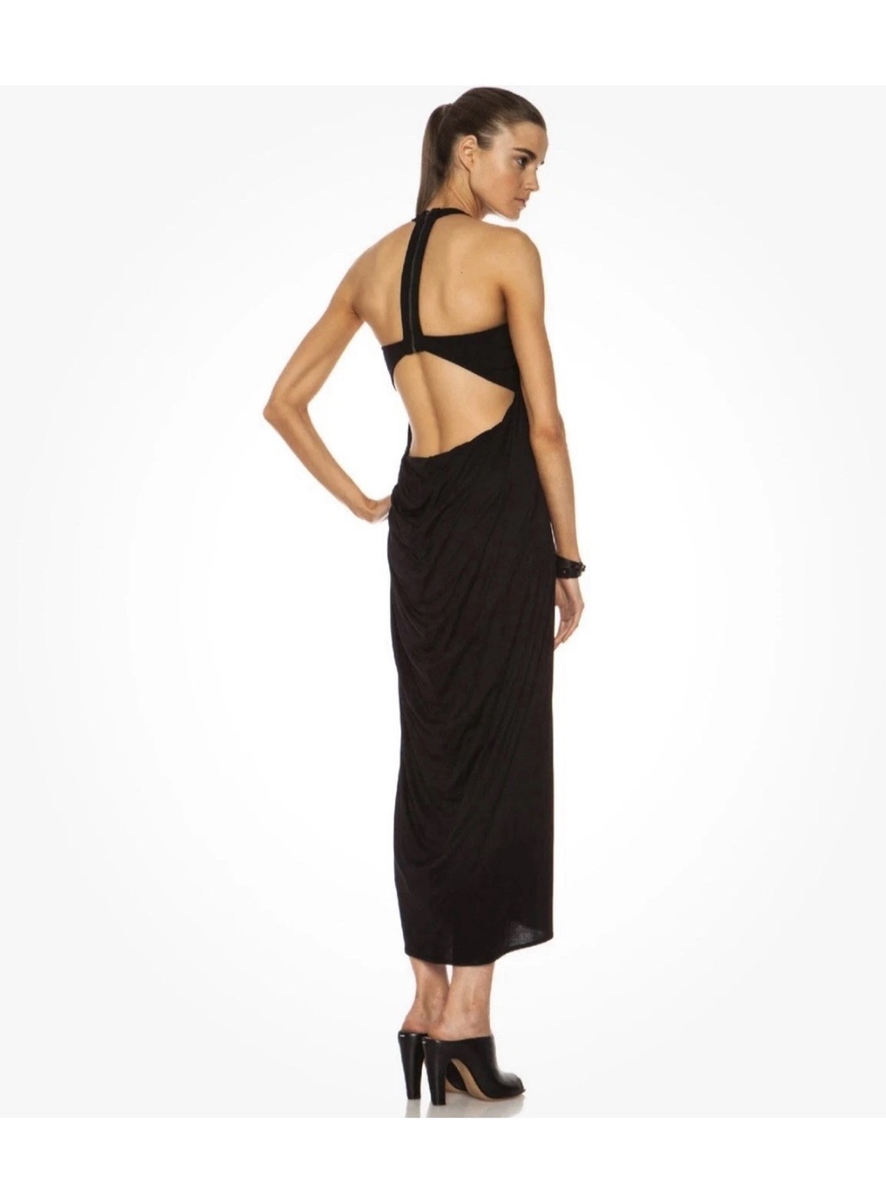 HELMUT LANG Ion Jersey Maxi Dress Open Back Cutout Size P (XS) Black Racerback